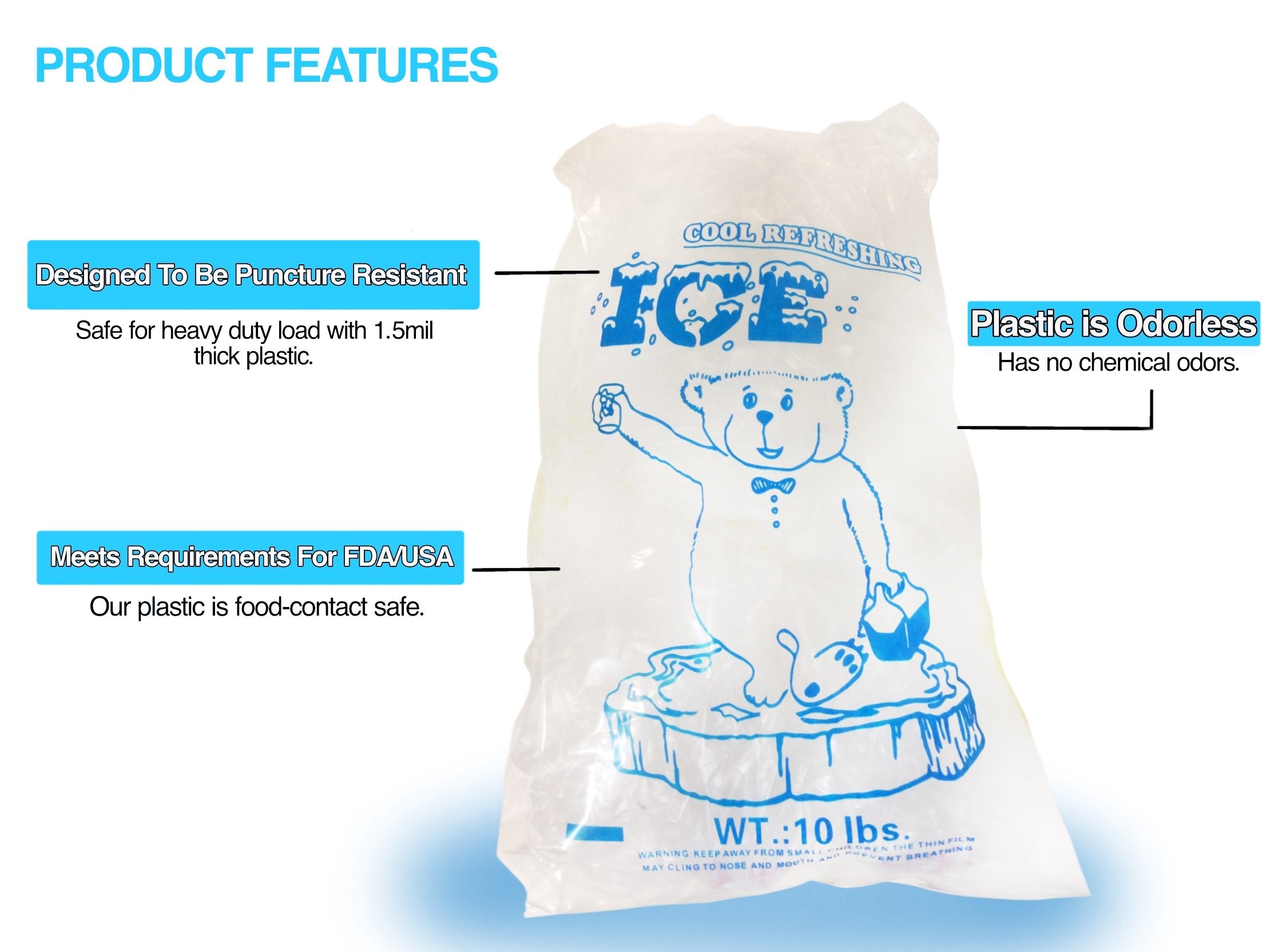 Aquanation - 10Lbs Bpa Free Food Grade Safe Plastic Ice Bags (Pack Of 100) Puncture Proof 8 X 22 X 4 Inch (1.5 Mil) With Twist T